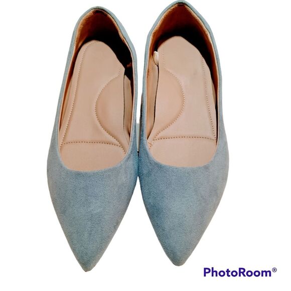 Blue Vegan Suede Pointed Toe Flats sz 7 - Picture 2 of 4